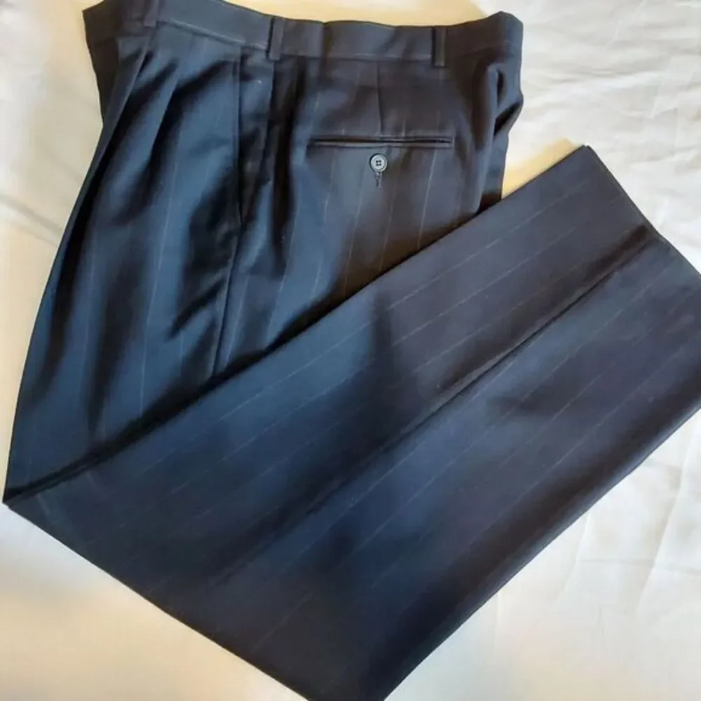 STANLEY BLACKER‎ Navy Blue Pinstripe Men's 2Pc Suit. Jacket Sz 40L & Pants 34x31
